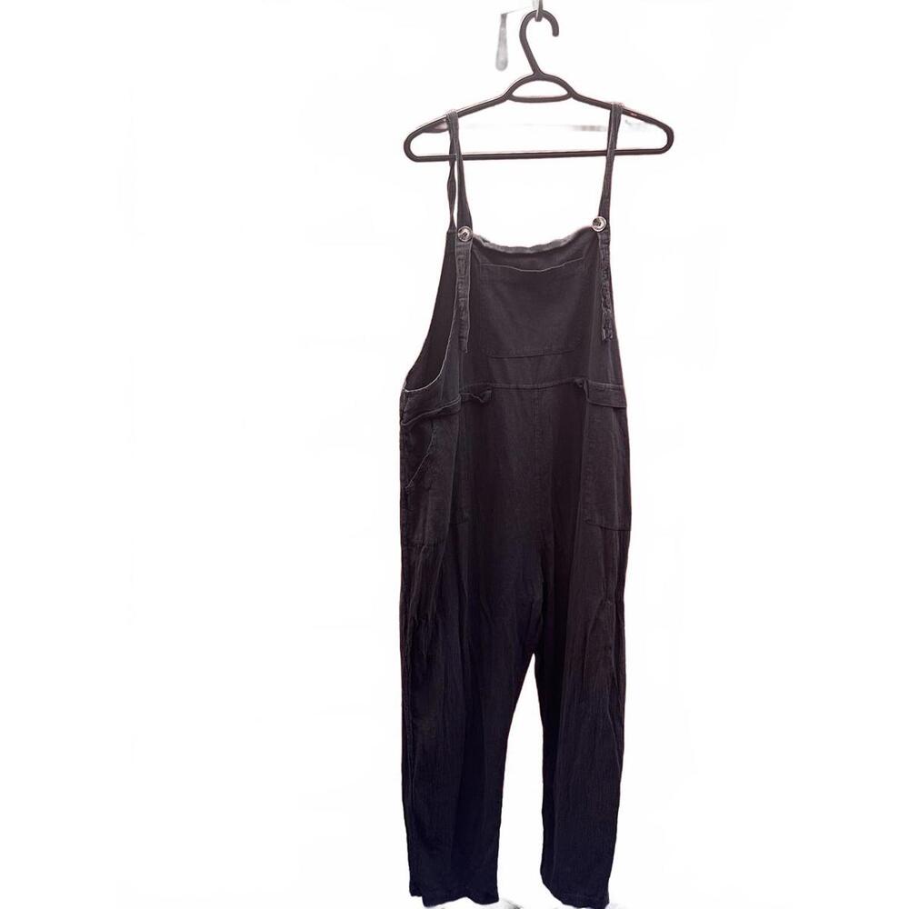 Black Cotton & Linen Overalls for Women